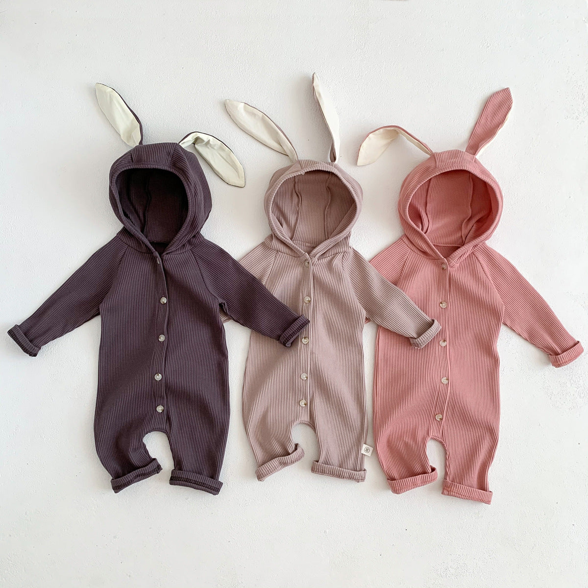 Unisex cotton baby romper with rabbit hood