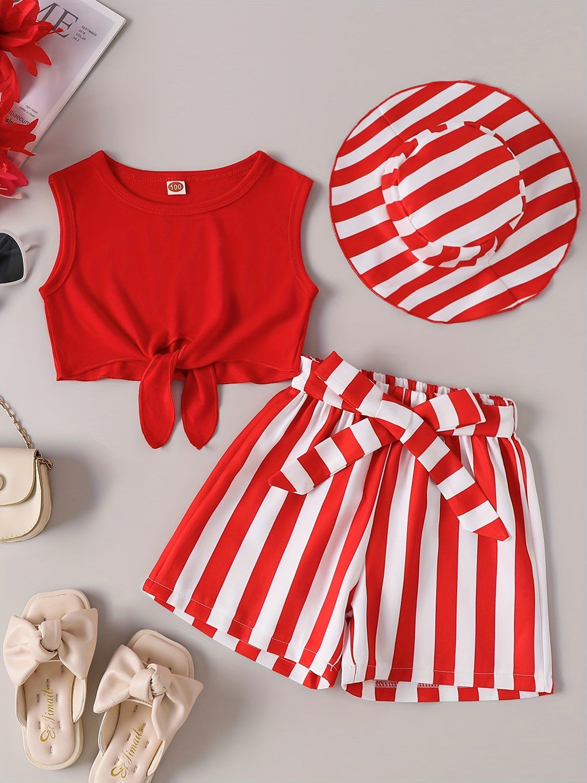 Girls summer outfit set with detachable hat