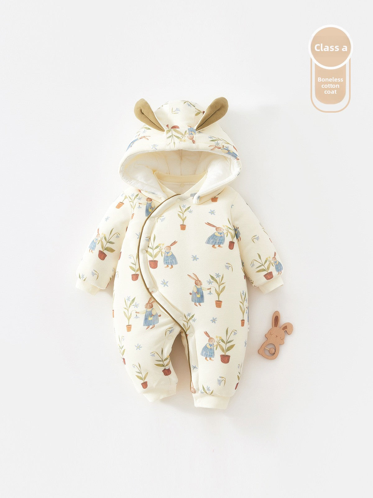 Padded cotton baby jumpsuit with detachable hood