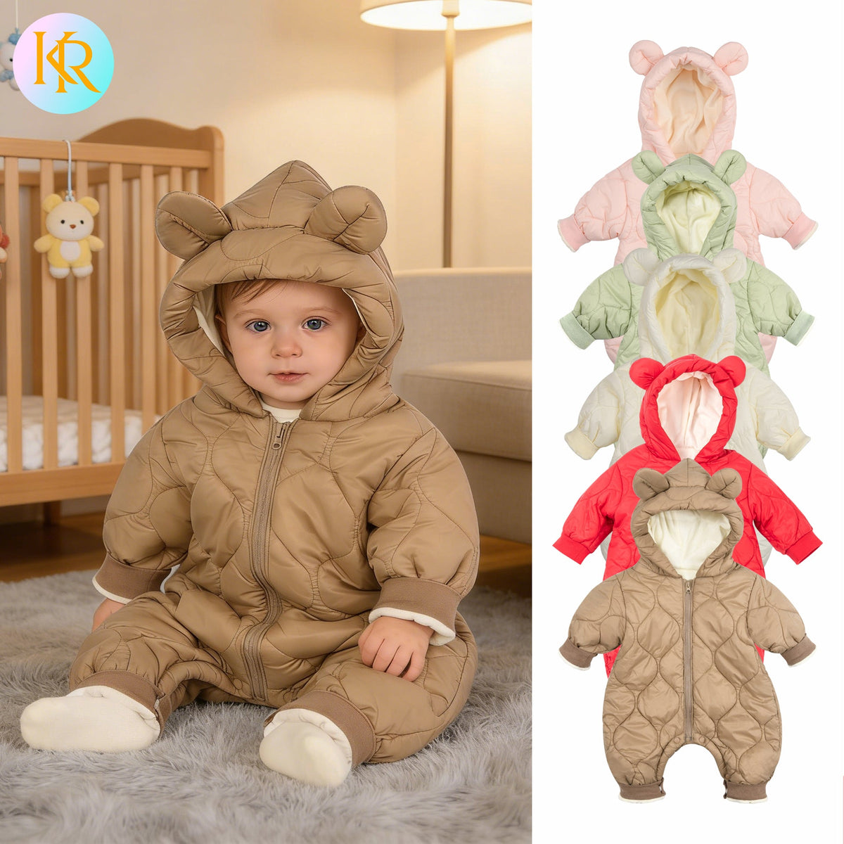 Thick cotton infant romper with hood