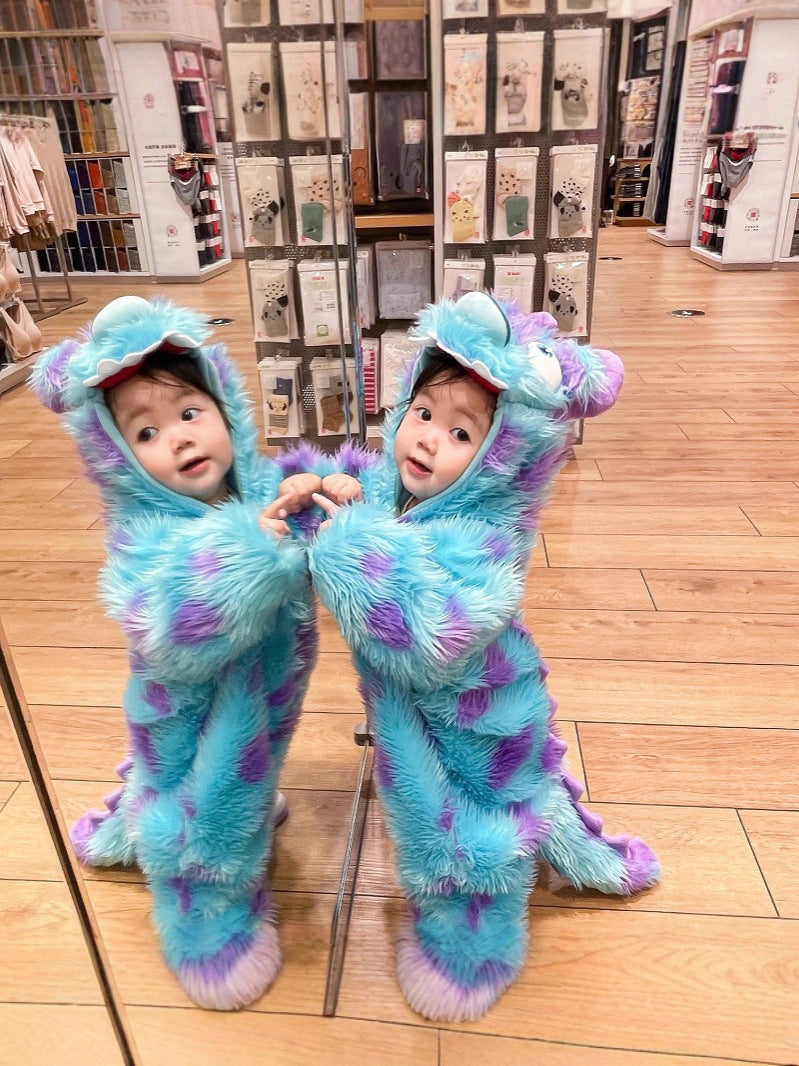 Hooded dinosaur baby romper