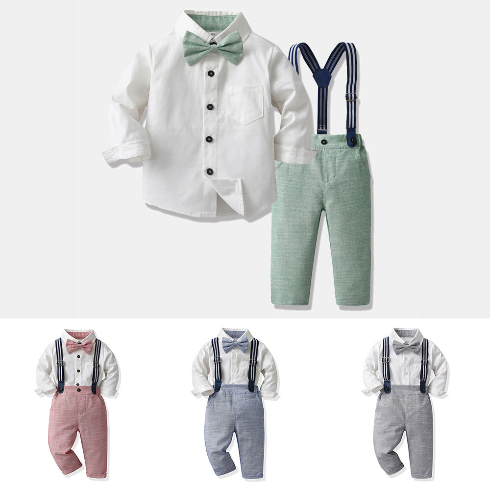 Kids suspender bow tie outfit with cardigan