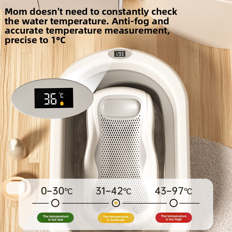 Foldable baby bathtub with temperature display