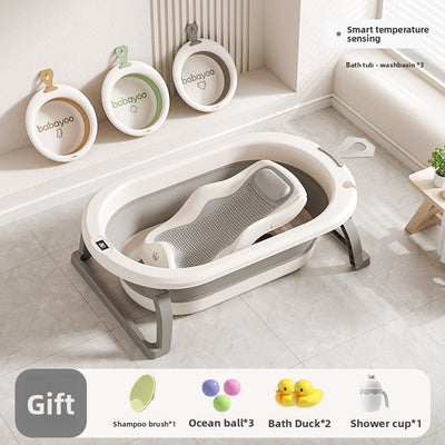 Foldable Baby Bathtub - Cream Gray Rack Antibacterial Basin