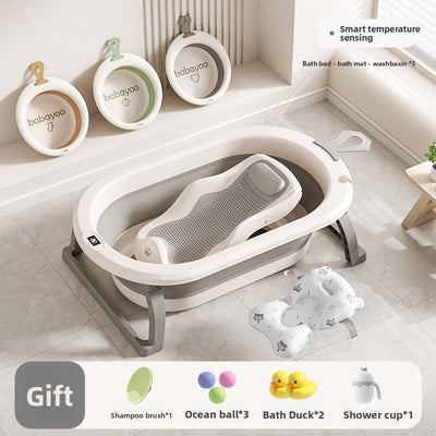 Foldable Baby Bathtub - Cream Gray Rack Floating Mat Basin
