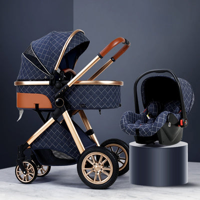 Reclining Stroller - V9-4 combination denim blue