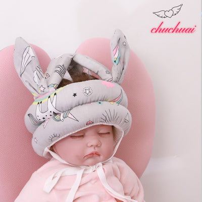 Protective Baby Cap - Double-Eared Grey Rainbow Horse