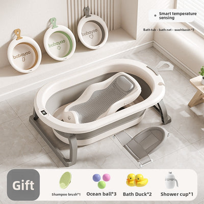 Foldable Baby Bathtub - Cream Gray Rack Bath Net Basin