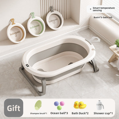 Foldable Baby Bathtub - Cream Gray Antibacterial Basin