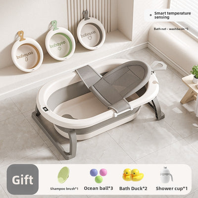 Foldable Baby Bathtub - Cream Gray Bath Net Basin