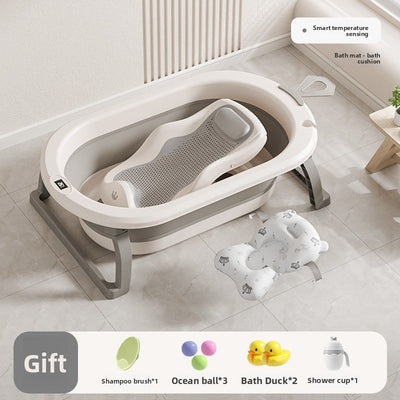 Foldable Baby Bathtub - Cream Gray Rack Floating Mat