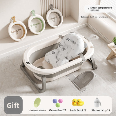 Foldable Baby Bathtub - Cream Gray Floating Mat Bath Net Basin