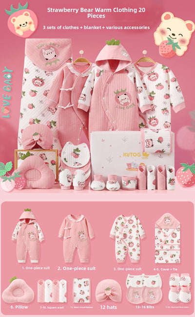 Newborn Clothing Set - Strawberry bear powder 20 warm style / 59cm
