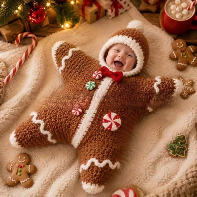 First Christmas Outfit - Baby Star Suit Gingerbread