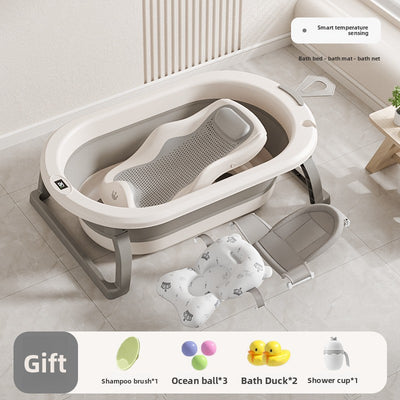 Foldable Baby Bathtub - Cream Gray Rack Bath Net Floating Mat