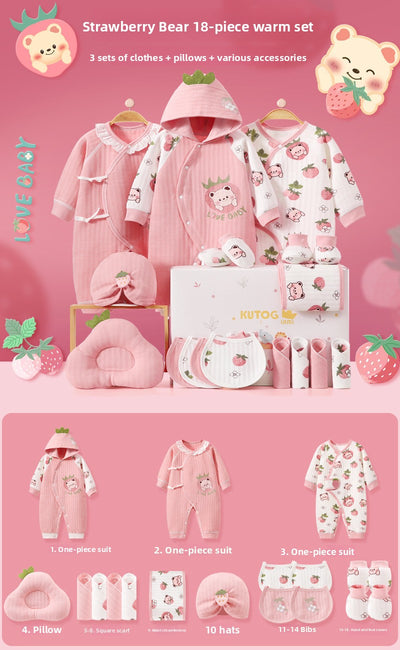 Newborn Clothing Set - Strawberry bear powder 18 warm style / 59cm