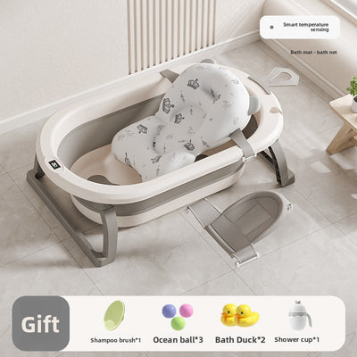 Foldable Baby Bathtub - Cream Gray Floating Mat Bath Net