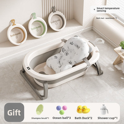 Foldable Baby Bathtub - Cream Gray Floating Mat Basin