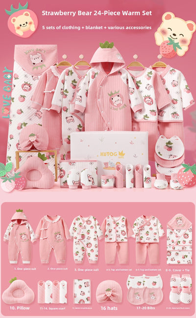 Newborn Clothing Set - Strawberry bear powder 24 warm style / 59cm