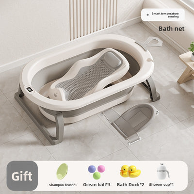 Foldable Baby Bathtub - Cream Gray Rack Bath Net