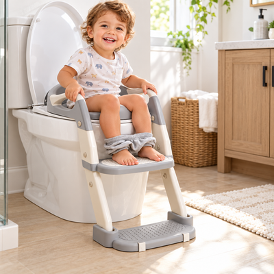Toddler using Potty Training Seat