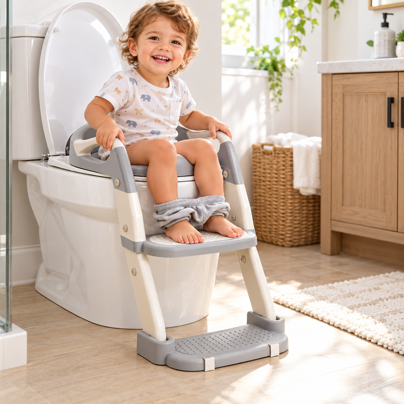 Toddler using Potty Training Seat